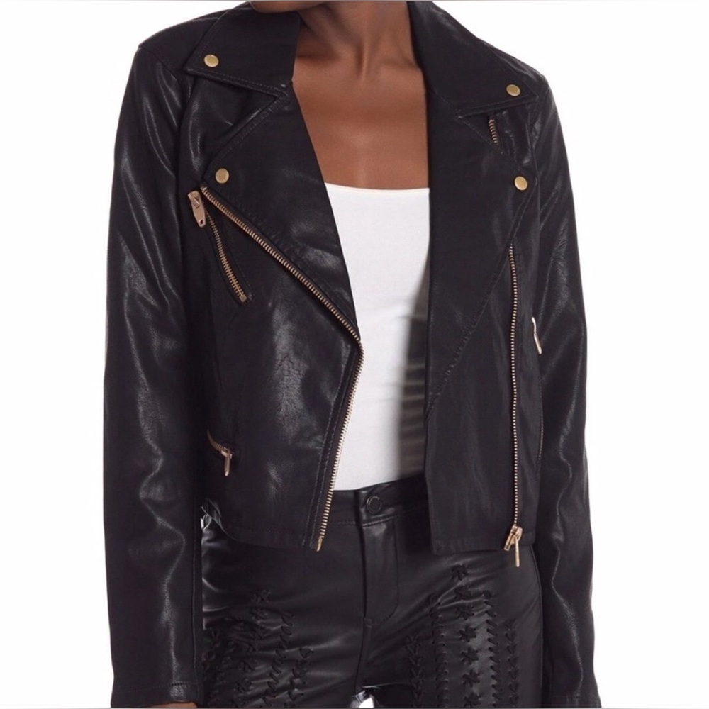 Blank NYC Vegan Faux Leather Moto Jacket Rose Gold Hardware Size Large.